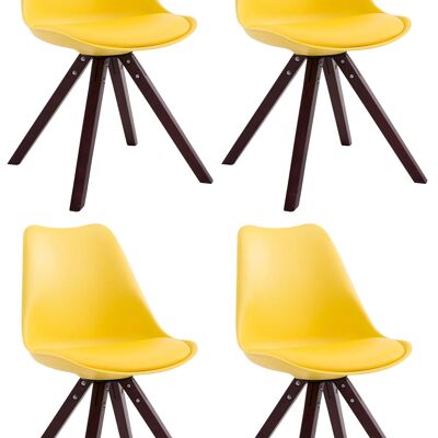 Conjunto de 4 sillas Toulouse imitación cuero capuchino (roble) Cuadrado amarillo 55,5x47,5x83 polipiel amarillo Madera