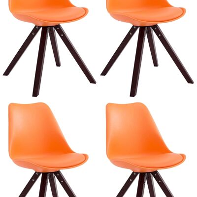 Conjunto de 4 sillas Toulouse imitación cuero capuchino (roble) Cuadrado naranja 55,5x47,5x83 polipiel naranja Madera