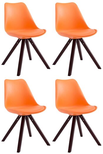 Lot de 4 chaises Toulouse simili cuir cappuccino (chêne) Carré orange 55,5x47,5x83 simili cuir orange Bois 1