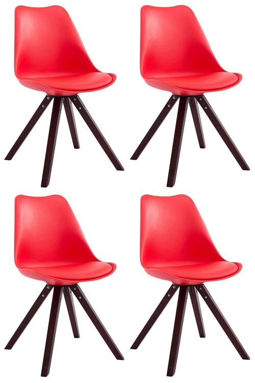 Set van 4 stoelen Toulouse imitatieleer cappuccino (eiken) Vierkant rood 55,5x47,5x83 rood kunstleer Hout