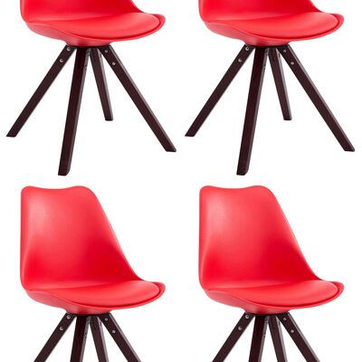 Conjunto de 4 sillas Toulouse imitación cuero capuchino (roble) Cuadrado rojo 55,5x47,5x83 polipiel rojo Madera