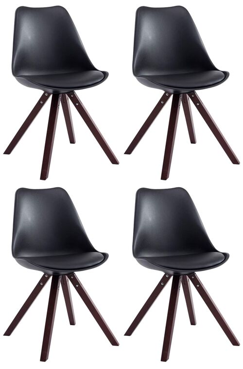 Set van 4 stoelen Toulouse imitatieleer cappuccino (eiken) Vierkant zwart 55,5x47,5x83 zwart kunstleer Hout