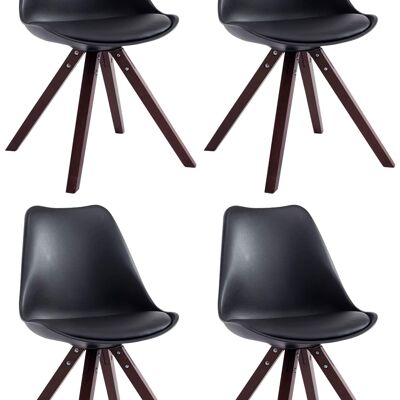 Conjunto de 4 sillas Toulouse imitación cuero capuchino (roble) Cuadrado negro 55,5x47,5x83 polipiel negra Madera
