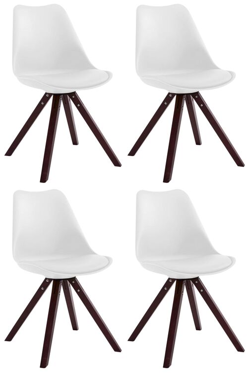 Set van 4 stoelen Toulouse imitatieleer cappuccino (eiken) Vierkant wit 55,5x47,5x83 wit kunstleer Hout