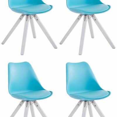 Lot de 4 chaises Toulouse simili cuir blanc (chêne) Carré bleu 55,5x47,5x83 simili cuir bleu Bois