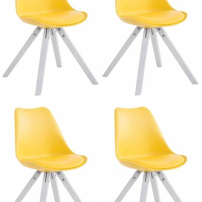 Set of 4 chairs Toulouse imitation leather white (oak) Square yellow 55.5x47.5x83 yellow leatherette Wood