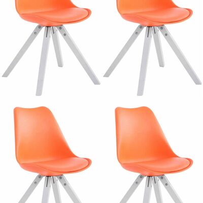 Lot de 4 chaises Toulouse simili cuir blanc (chêne) Carré orange 55,5x47,5x83 simili cuir orange Bois