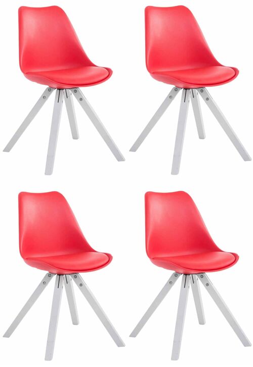 Set van 4 stoelen Toulouse imitatieleer wit (eiken) Vierkant rood 55,5x47,5x83 rood kunstleer Hout