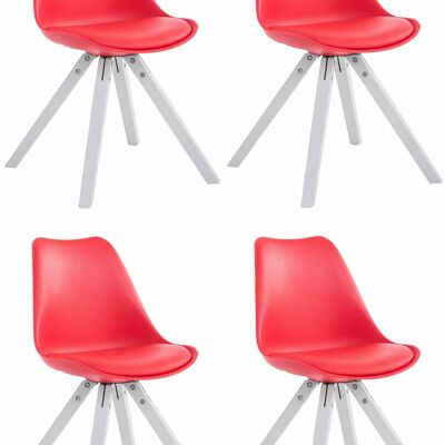 Set of 4 chairs Toulouse imitation leather white (oak) Square red 55.5x47.5x83 red imitation leather Wood
