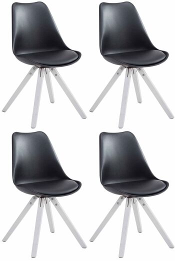 Lot de 4 chaises Toulouse simili cuir blanc (chêne) Carré noir 55,5x47,5x83 Simili cuir noir Bois 1