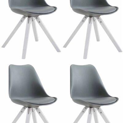 Set of 4 chairs Toulouse imitation leather white (oak) Square Gray 55.5x47.5x83 Gray leatherette Wood