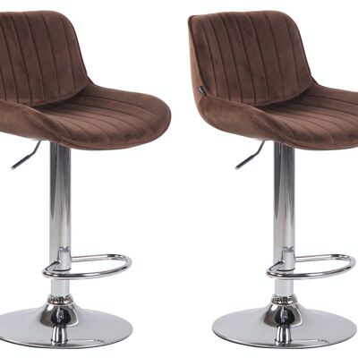 Set of 2 bar stools Lentini velvet chrome brown 50x50x86 brown velvet metal