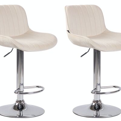 Lot de 2 tabourets de bar Lentini velours chrome crème 50x50x86 métal velours crème