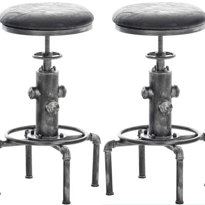 Set of 2 bar stools Lumos Vintage leatherette antique silver black 35x35x63 black Vintage leatherette metal