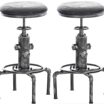 Lot de 2 tabourets de bar Lumos Vintage similicuir argent antique noir 35x35x63 noir Vintage simili cuir métal