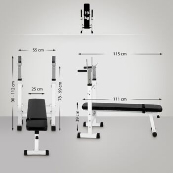 Banc de musculation CL06 avec étagère blanc 115x55x90 métal blanc métal 7