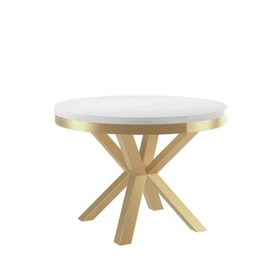 Mesa de comedor redonda extensible Marsanne dorada y blanca