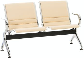 Banc d'attente Frankfurt 2 places crème 70x125x78 crème simili cuir métal 1