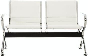 Banc d'attente Frankfurt 2 places blanc 70x125x78 cuir artificiel blanc métal 2