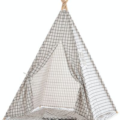 Play tent Esna gray checkered 120x120x155 gray checkered Material Wood