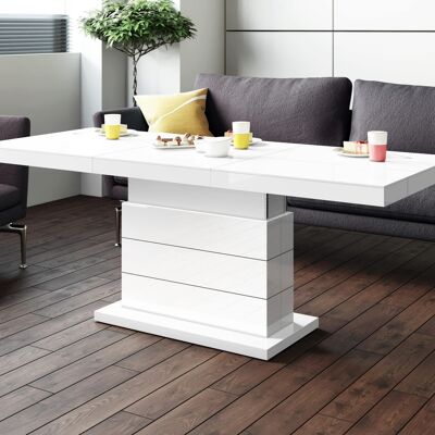 Table basse extensible et réglable en hauteur Brou Blanc brillant
