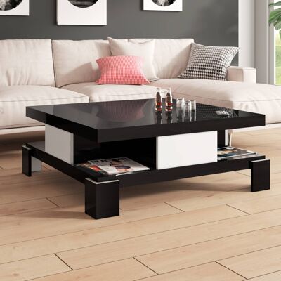 Mesa de centro Hèches con cajones Negro alto brillo