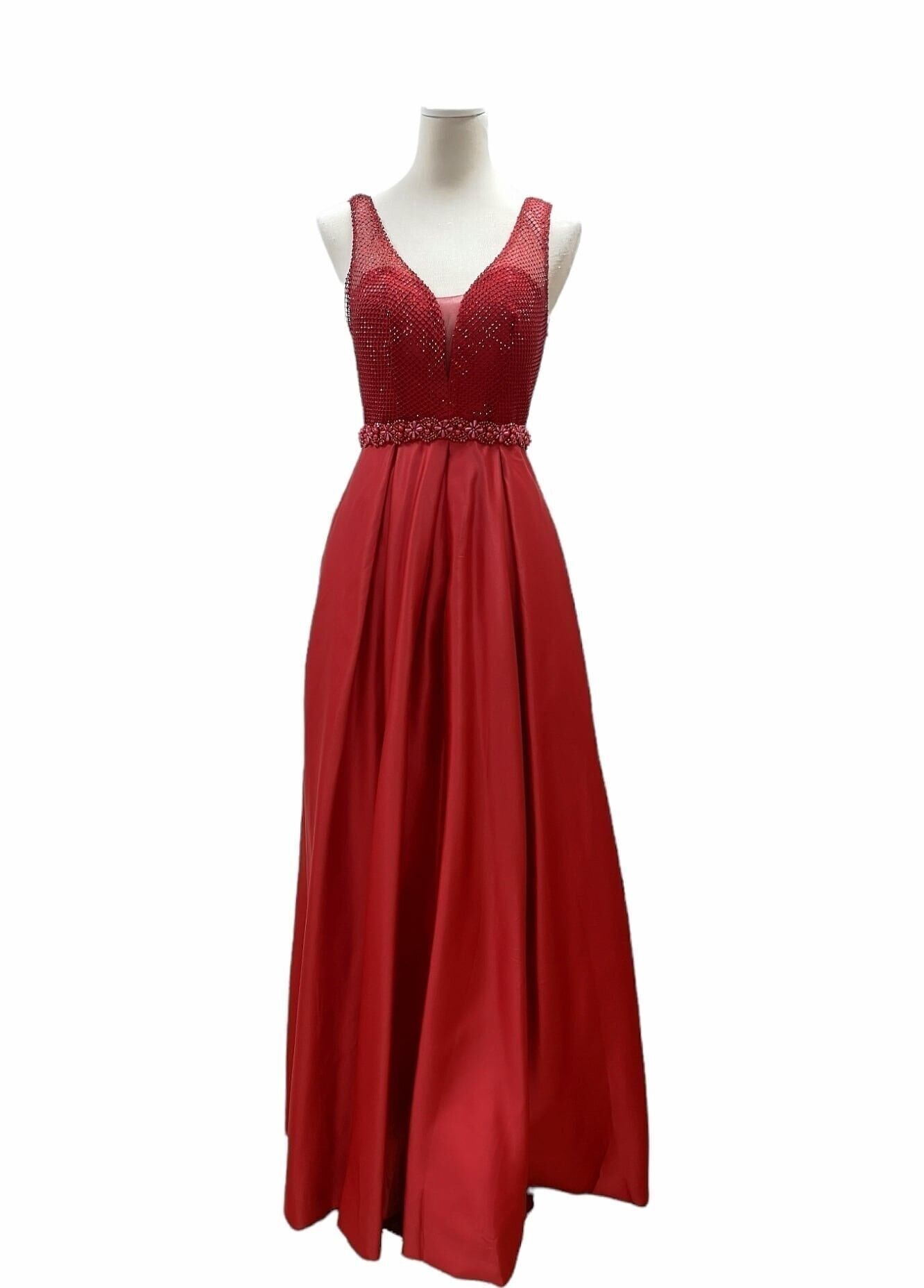 Abito lungo senza maniche in strass Rosso scuro