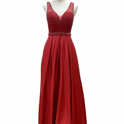 Long rhinestone sleeveless dress Dark red