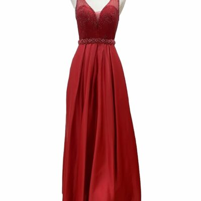 Long rhinestone sleeveless dress Dark red