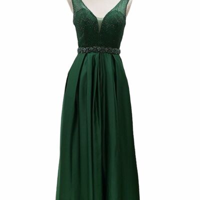 Langes ärmelloses Kleid mit Strasssteinen Smaragdgrün