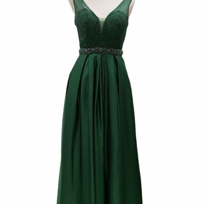 Robe longue sans manche strassé Vert émeraude