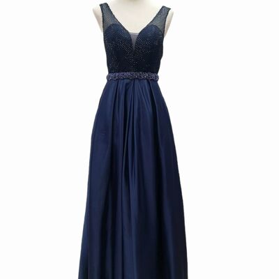 Navy blue rhinestone long sleeveless dress