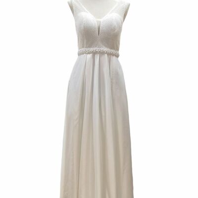 Long rhinestone sleeveless dress Ivory