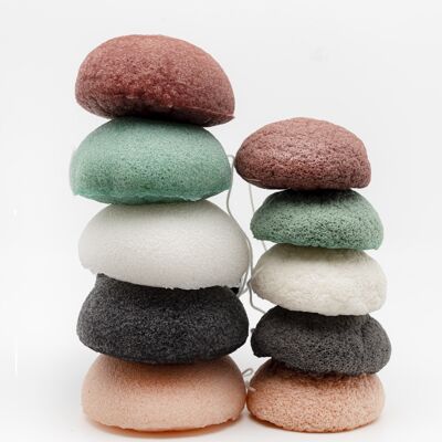 Pack of 50 konjac sponges - face sponge - face scrub - red clay, pink clay, charcoal, green tea, pure konjac.