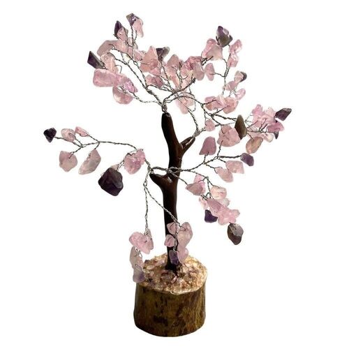 Gemstone Tree, 100 Beads, 18cm, Amethyst and Rose Quartz