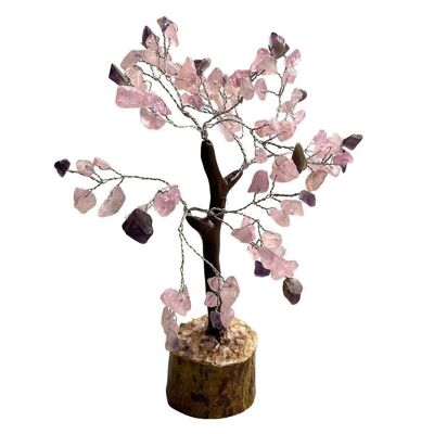 Árbol de piedras preciosas, 100 cuentas, 18 cm, amatista y cuarzo rosa
