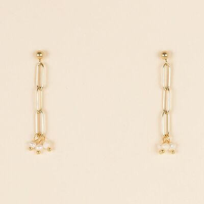 Dangling earrings with white pearls