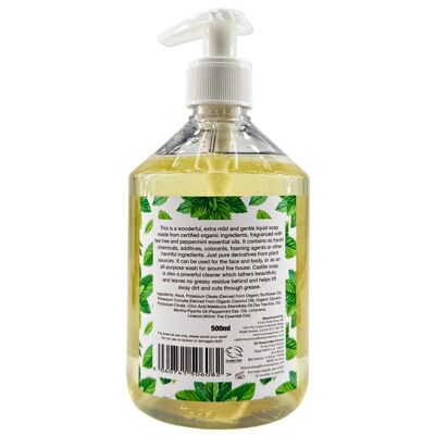 Organic Liquid Castile Soap With Tea Tree And Peppermint, 1 Bottle Of 500ml