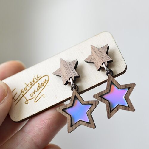 Iridescent Star Dangle Stud Earrings