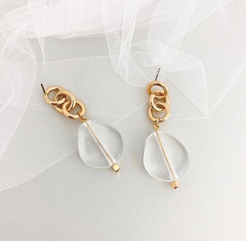 Orecchini Ciondolo Catena Ciottolo Ottone Acrilico, Dorato con Oro fino