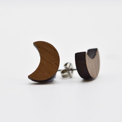 Tiny Wooden Moon Stud Earrings