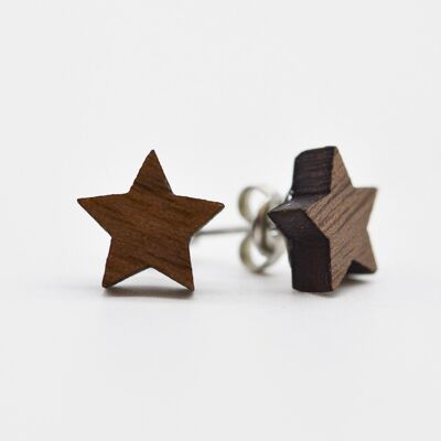 Aretes pequeños de estrella de madera