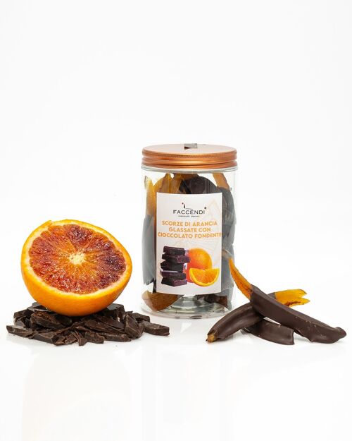 Scorzette di Arancio Glassate al Cioccolato Fondente 60%
