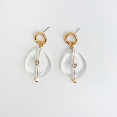Transparent Pebble Strass Earrings in Brass, Golden and Fine Gold