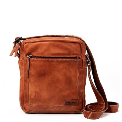 Shoulder bag in washed leather tablet leather color