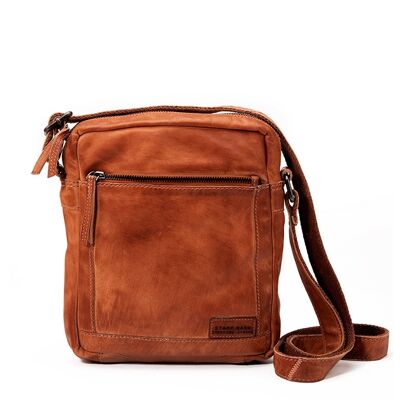 Shoulder bag in washed leather tablet leather color