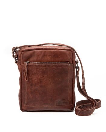 Sac porté épaule en cuir lavé marron Tablet 1