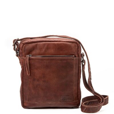 Tablet brown washed leather shoulder bag
