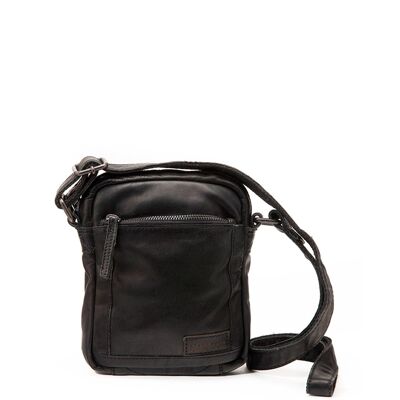 Black washed leather shoulder bag