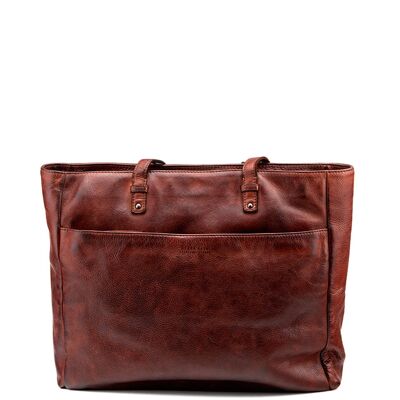Brown washed leather shopping bag for women